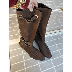 Women's Cordani Brown Italian Leather Riding Boots With Buckle Detail Size 40